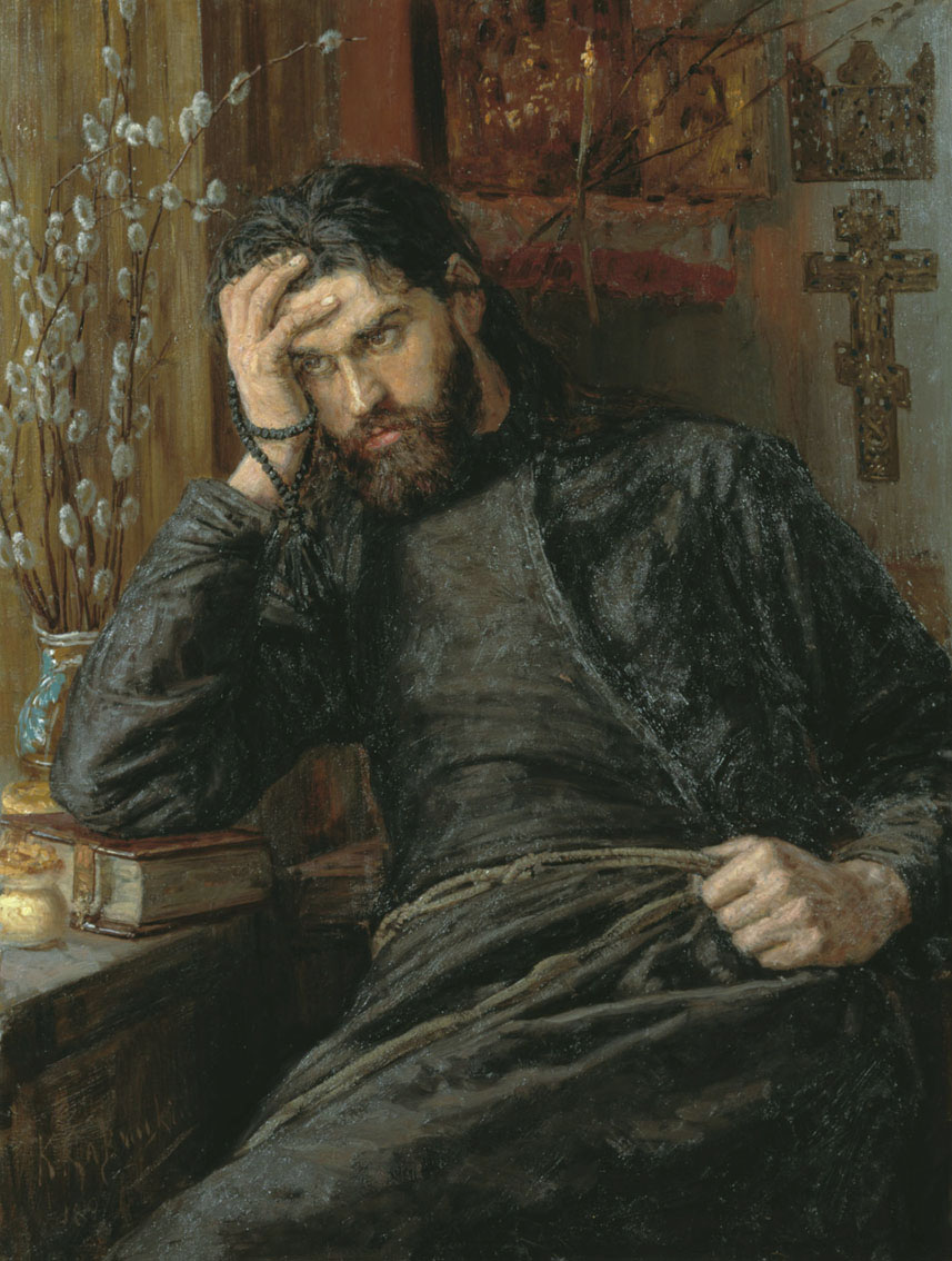 The Novice (Инок), Konstantin Savitsky, 1897 — a monk seated in quiet thought